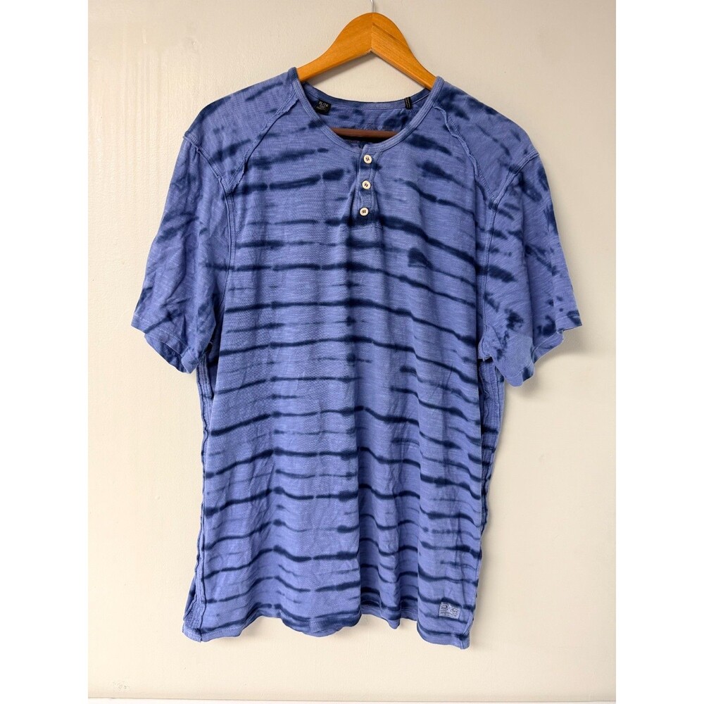 Buffalo David Bitton Men's XL Blue Tie Dye Stripe Henley Cotton T-Shirt